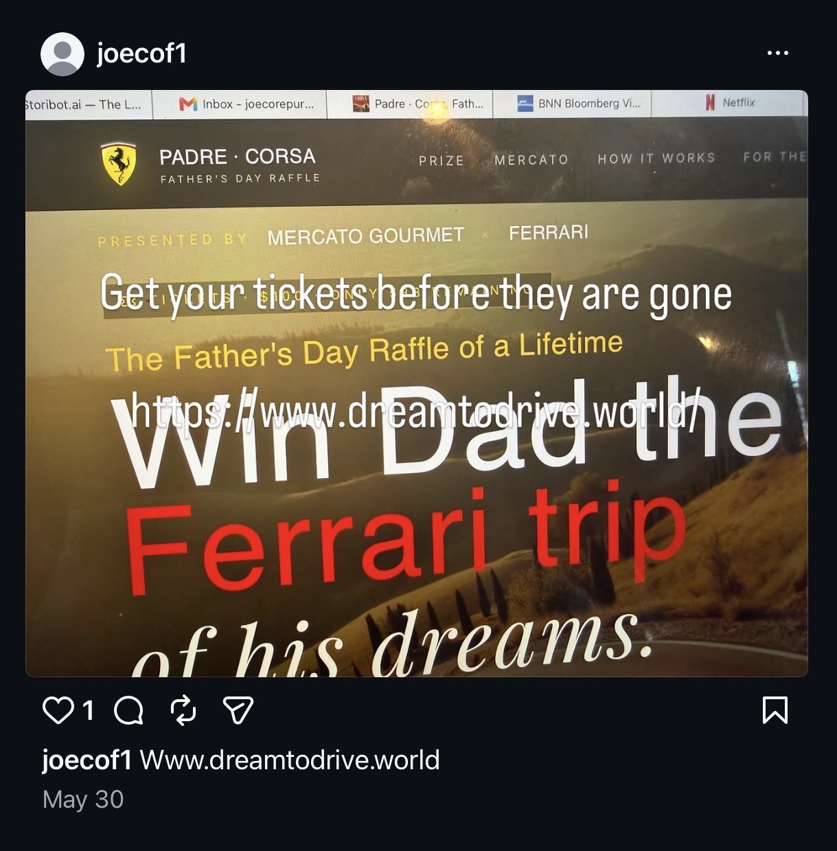 Joe Colangelo www.dreamtodrive.world ferrari raffle fraud